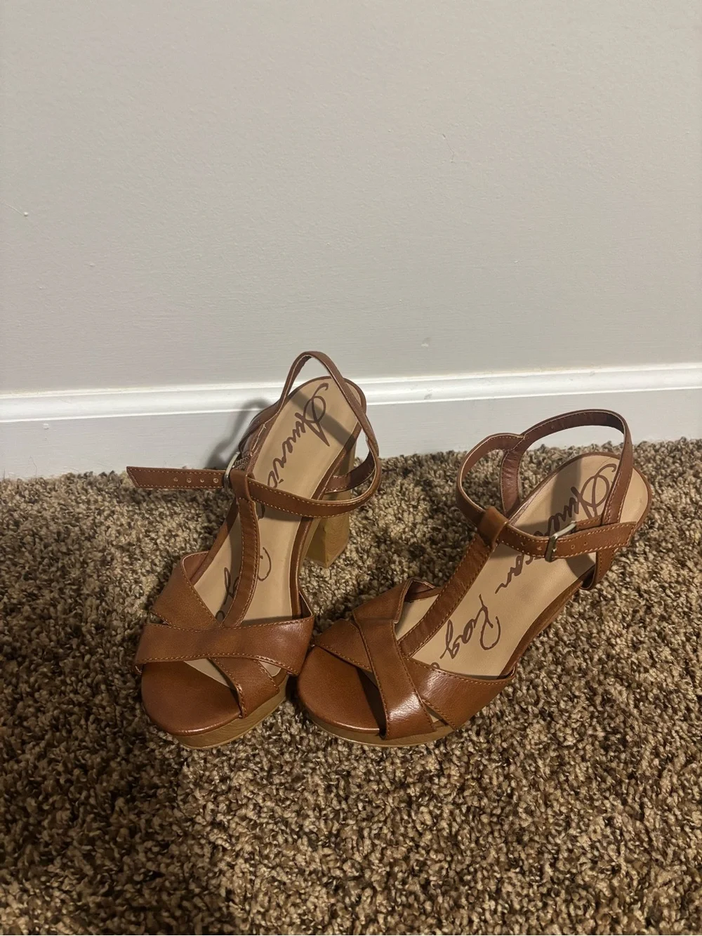 Sam Edelman Tan Leather Platform Heeled Sandals